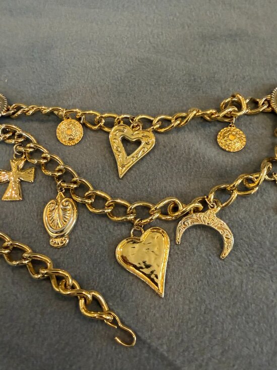 Vintage Escada Belt Lucky Charms Chain- Swag Gold Medallions Hearts Horseshoes main image 6